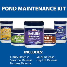 Muck Defense bottle demonstrates debris reduction for a cleaner pond bottom.
