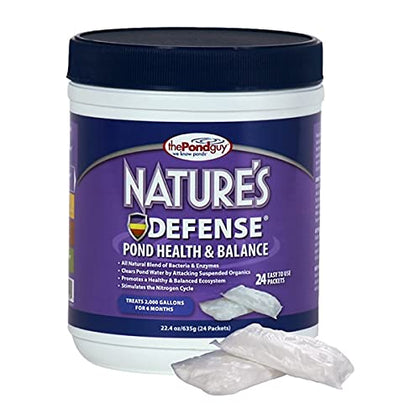 The Pond Guy Nature's Defense packets ready to treat pond water for clearer systems