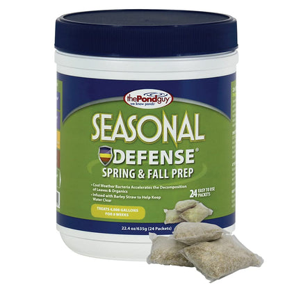 The Pond Guy Seasonal Defense packets pour into pond water to support muck breakdown