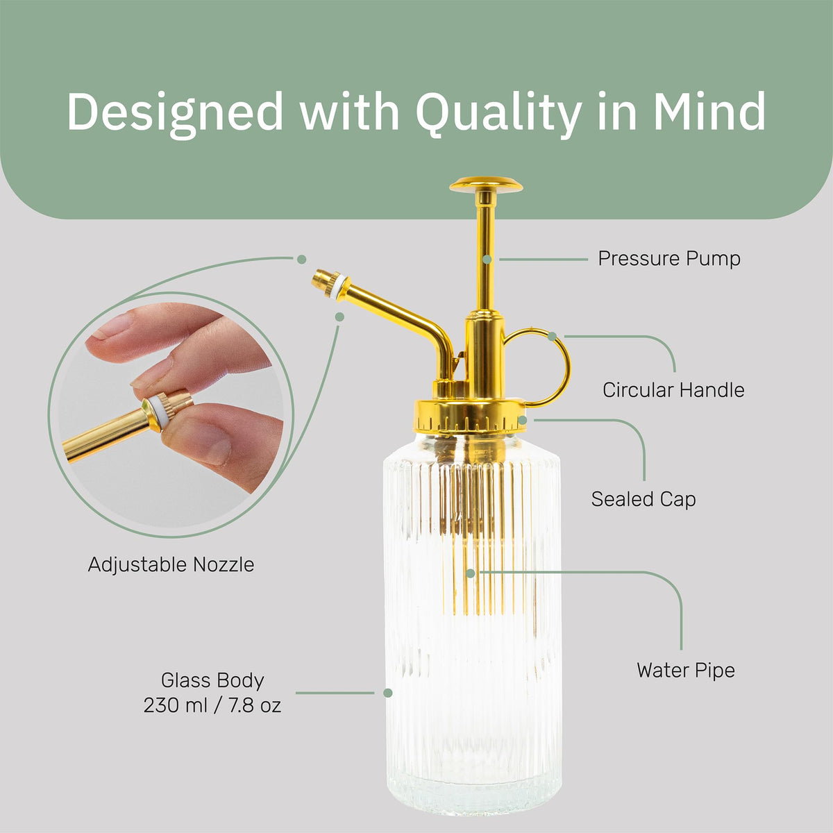 The Useful Co. Glass Plant Mister delivers a fine mist for even plant humidity.