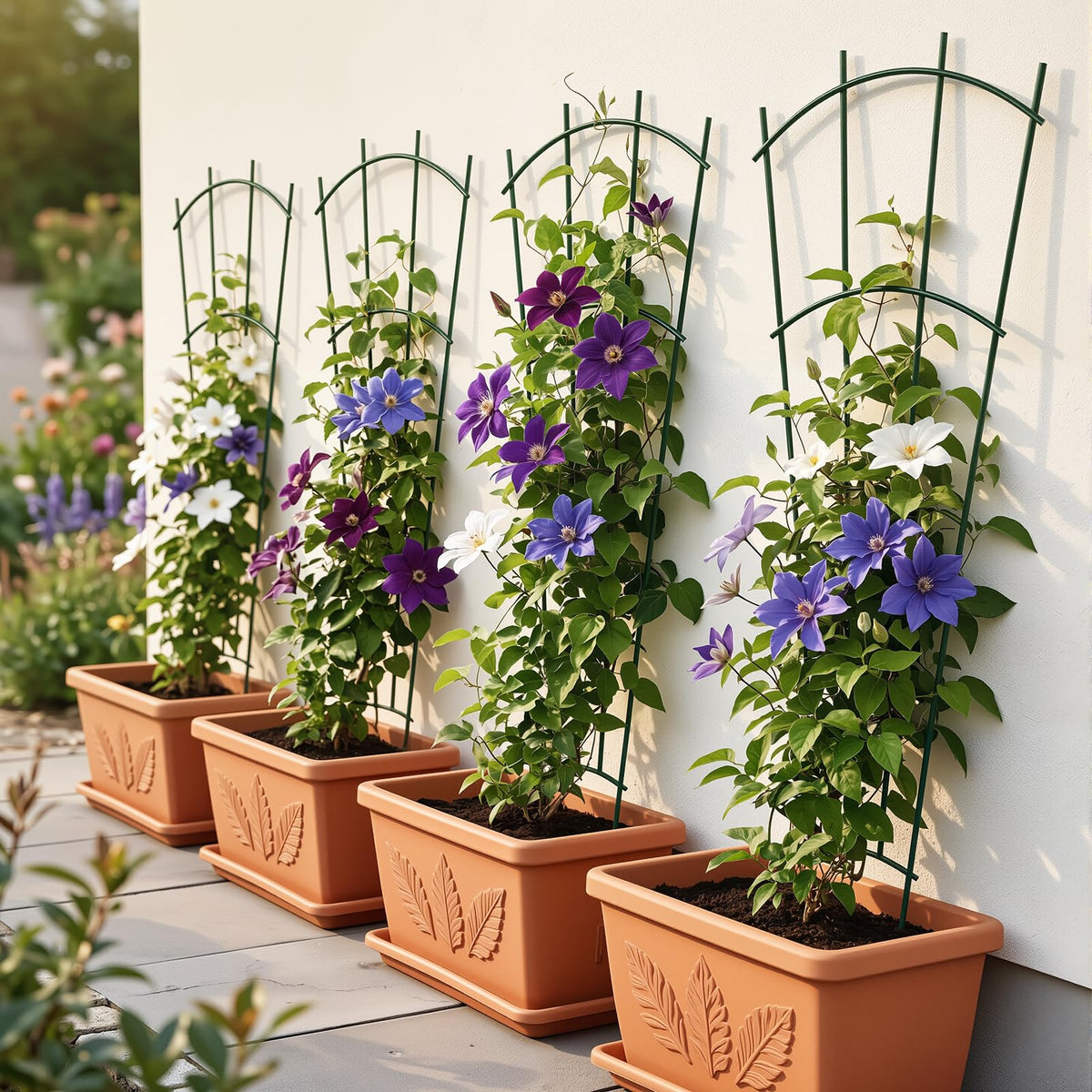 Thealyn 4-pack trellis ideal for indoor gardens and patios supporting ivy, clematis, or roses.