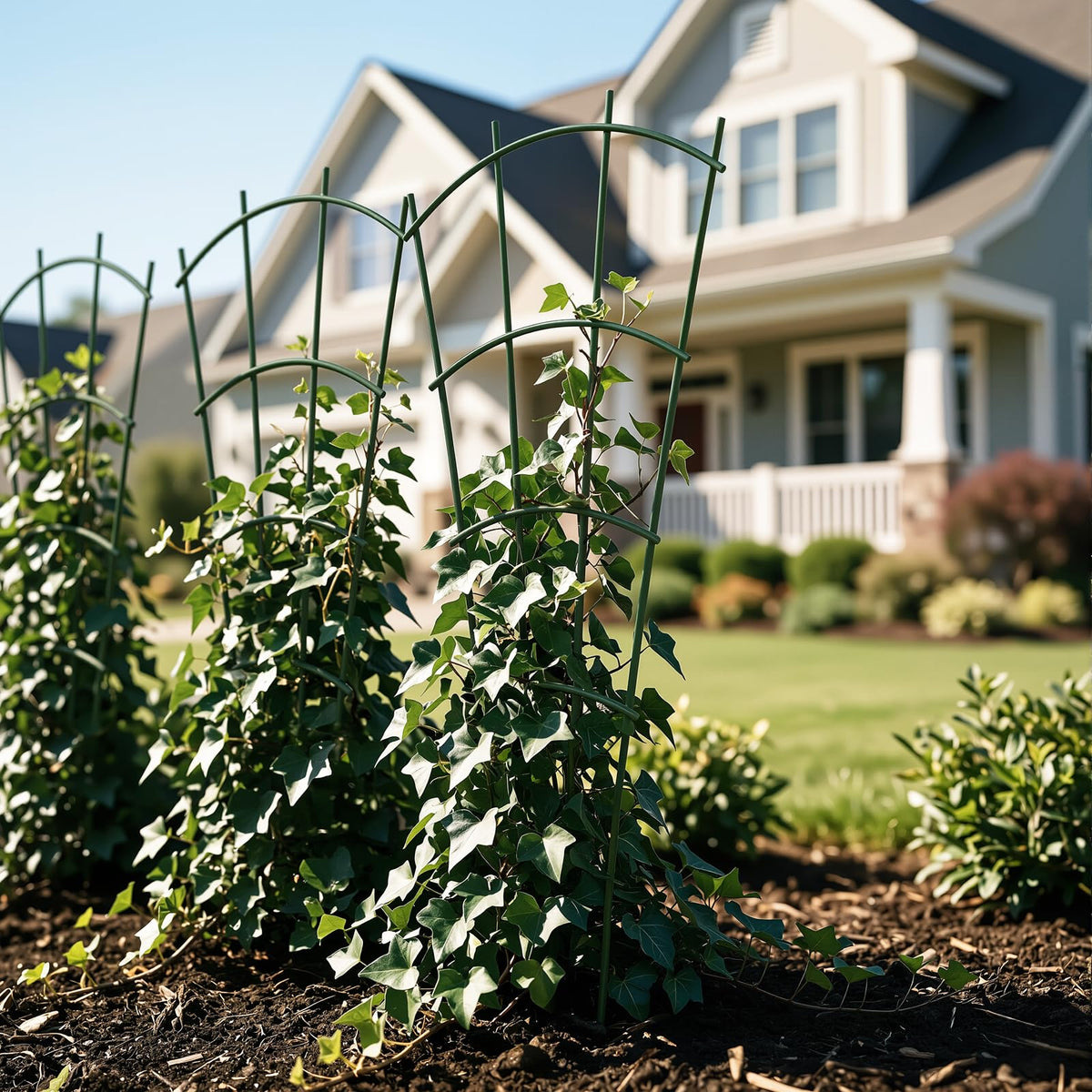 Outdoor garden use with Thealyn trellis resists rust for years of climbing plants.