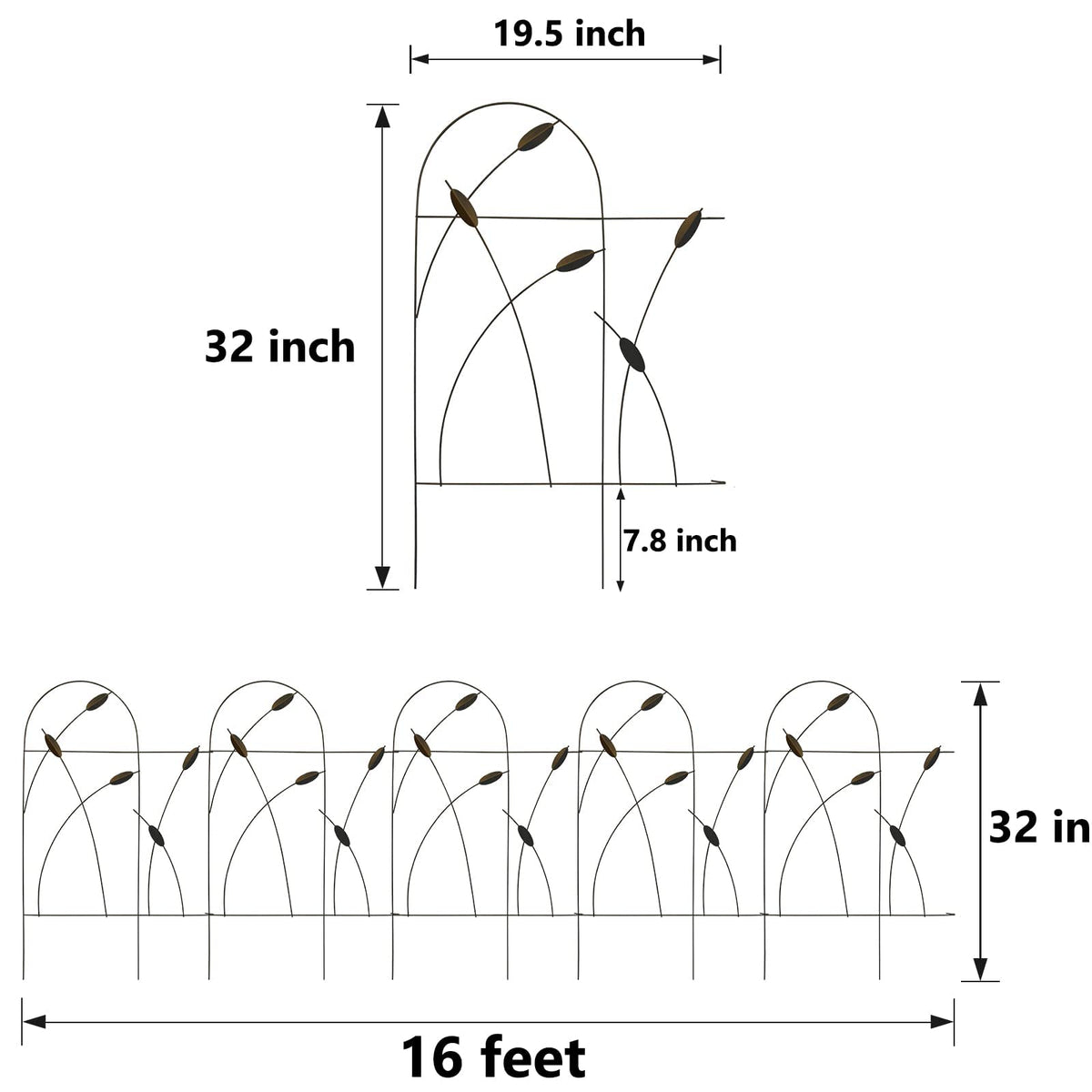 Thealyn garden fence border 32in panel side view highlights easy, elegant border for plant beds.