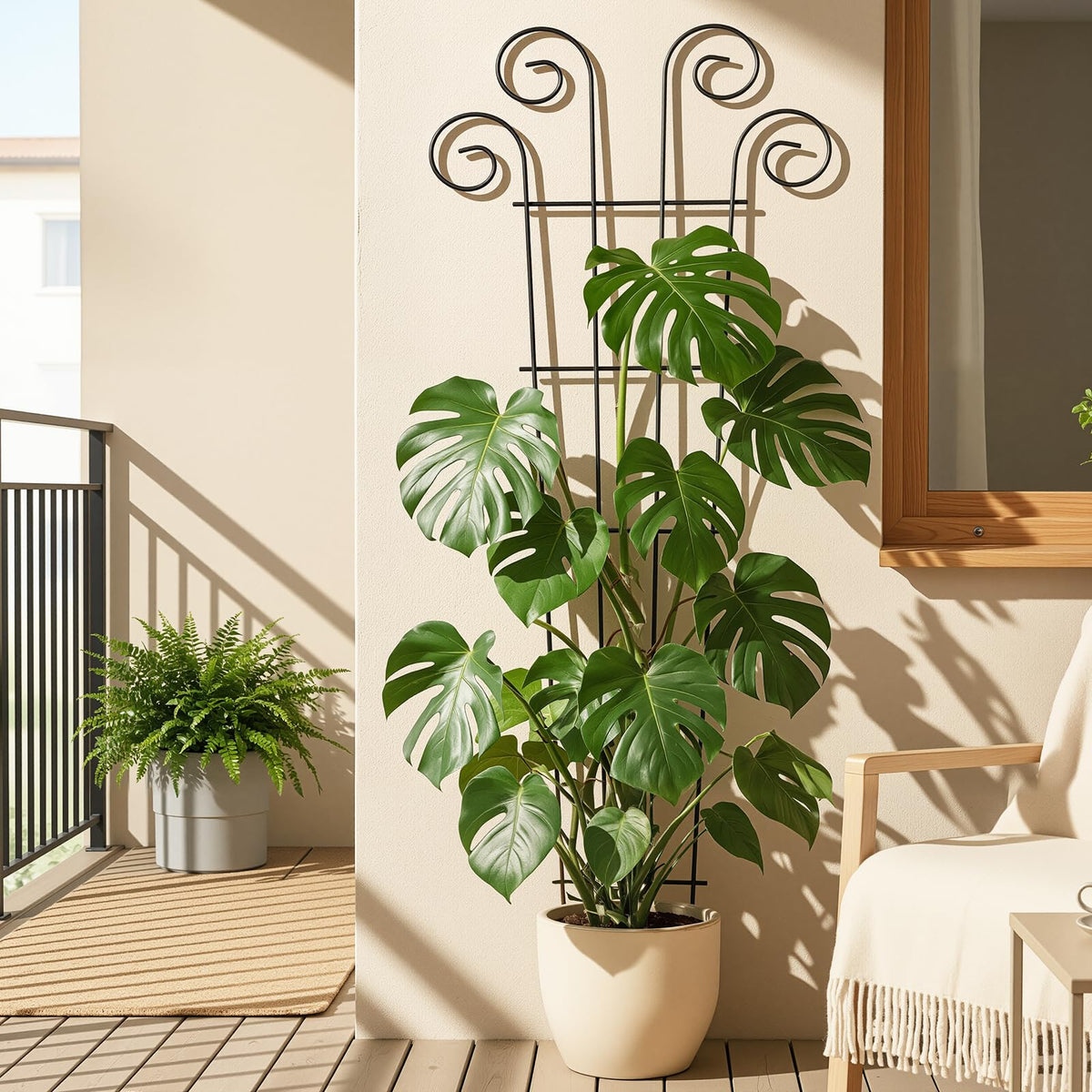Weather-resistant metal ensures long-lasting use on balconies and decks.
