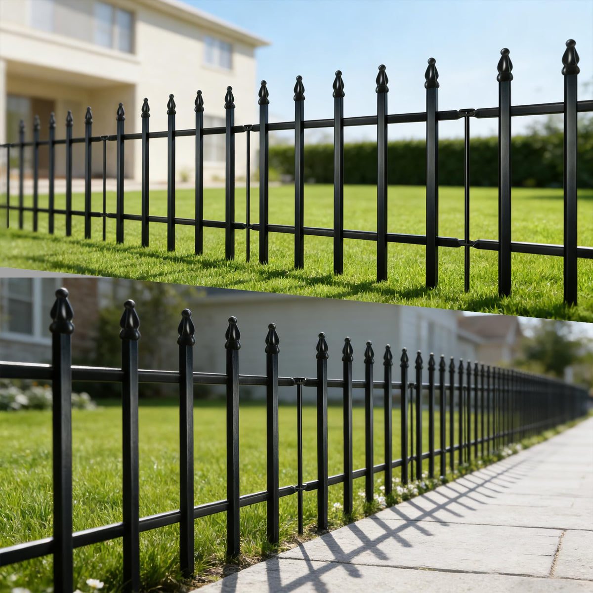 Thealyn rustproof iron fencing resists weather to keep borders looking neat.