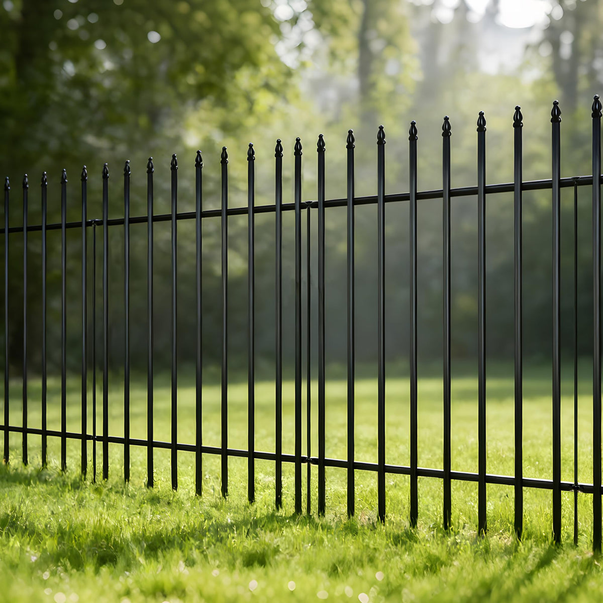 Thealyn metal fence 42in height shows tall, secure garden boundary.