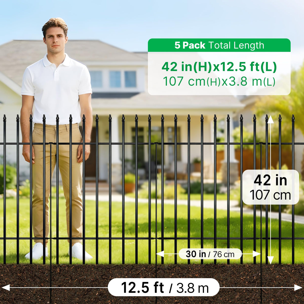 Thealyn metal garden fence stake installation demonstrates quick no-dig setup.