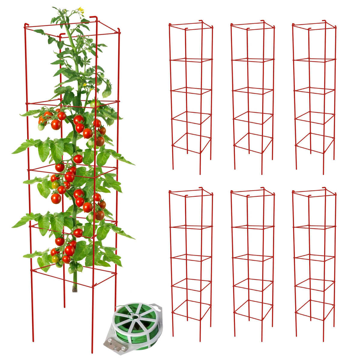 Thealyn six-pack tomato cages, 57 inches tall, sturdy garden support for tall plants