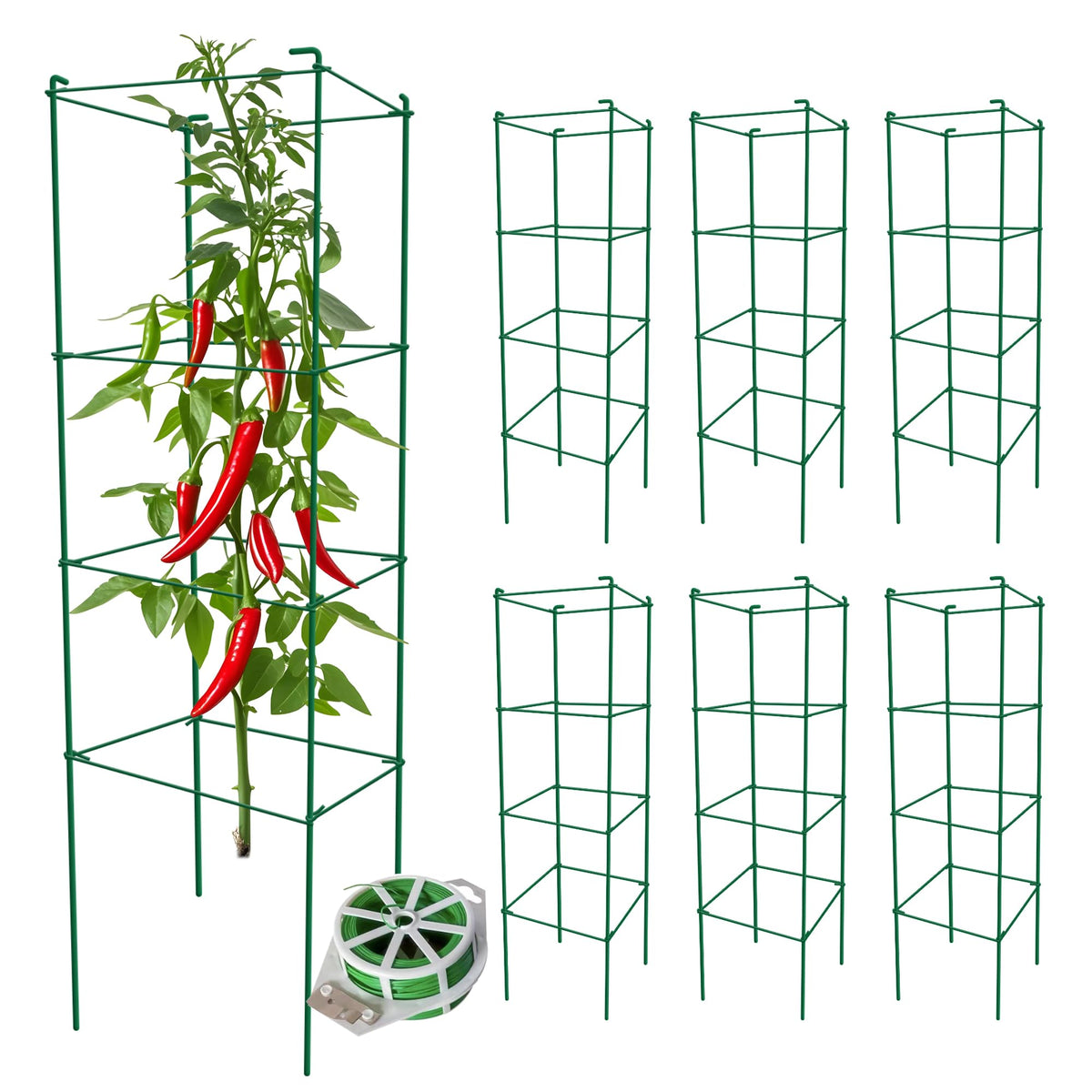 Thealyn tomato cages 6-pack side view showing sturdy 46-inch supports.