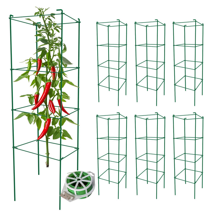 Thealyn tomato cages 6-pack side view showing sturdy 46-inch supports.