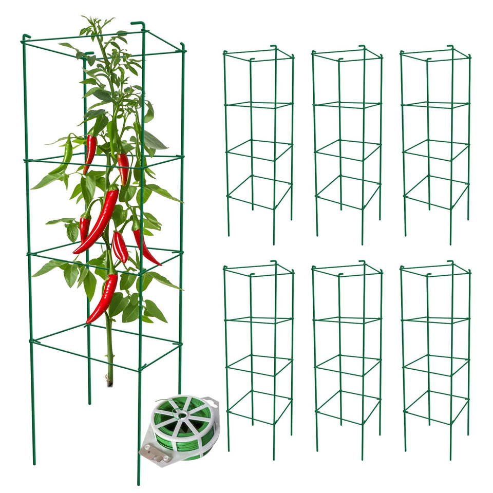 Thealyn tomato cages 6-pack side view showing sturdy 46-inch supports.