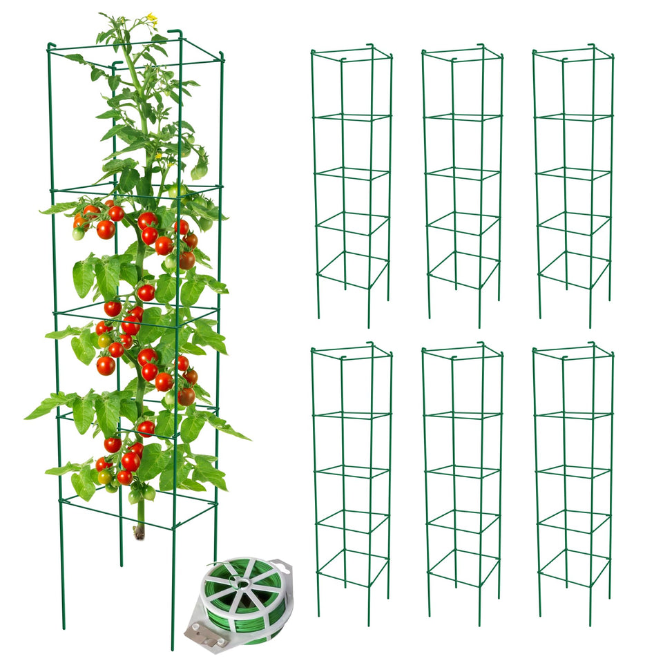 Thealyn tomato cages six-pack, 57-inch side view, sturdy garden support for tall plants.