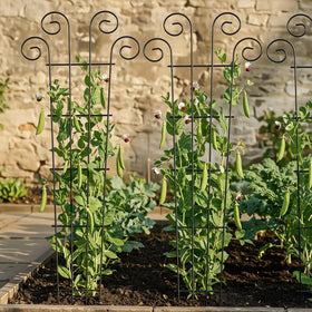 Vertical support with a stylish wave adds dimension to pots.