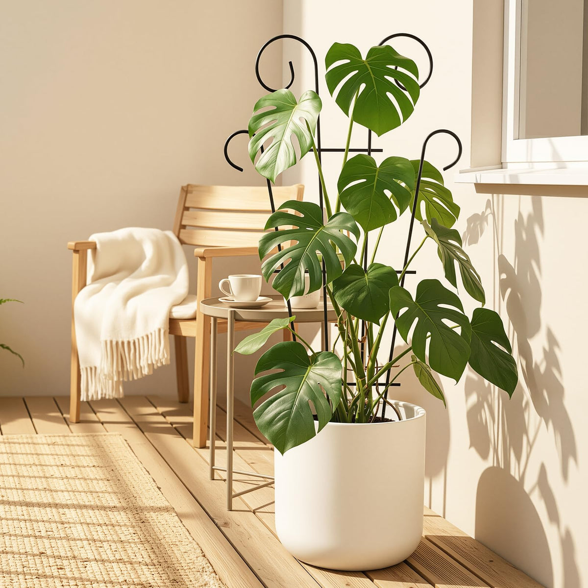 Thealyn wave-design trellis adds decorative support to a plant display