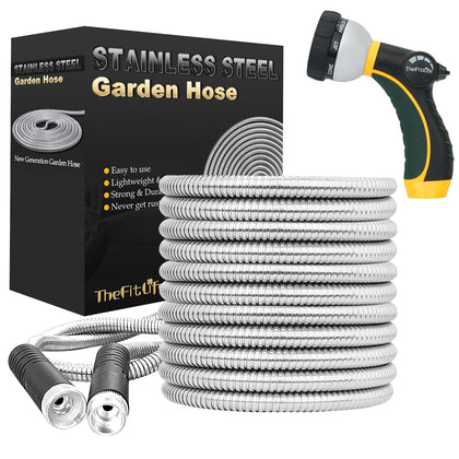 TheFitLife metal garden hose outer coil close-up showing durability and ease of use.