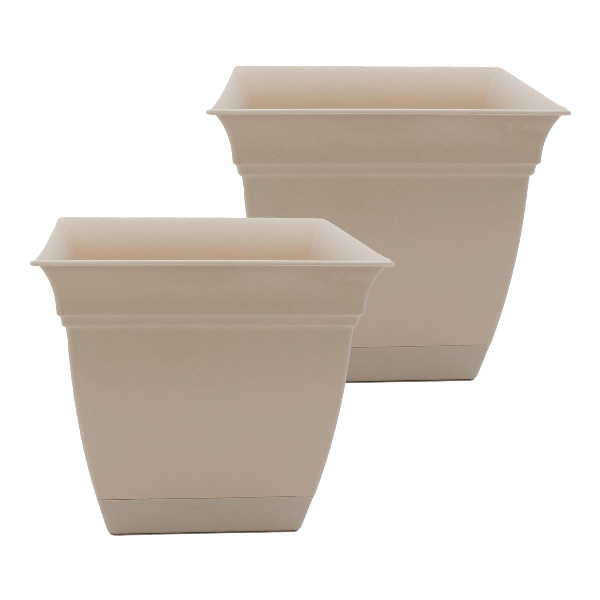 The HC Companies Eclipse square planter with drainage holes and attached saucer for moisture control.