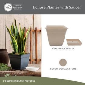 Eclipse square planter in UV-resistant plastic suitable for indoor and outdoor use.