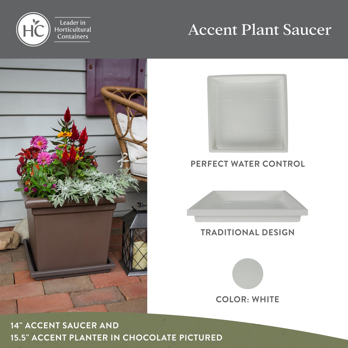 The HC Companies UV-resistant plastic saucer suits indoor or outdoor setups for versatile gardening.