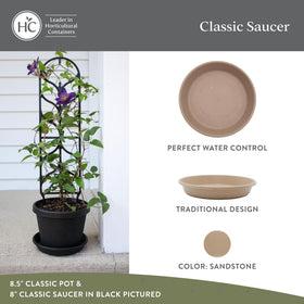 The HC Companies water-collection design saucer, side view, minimizes runoff near floors