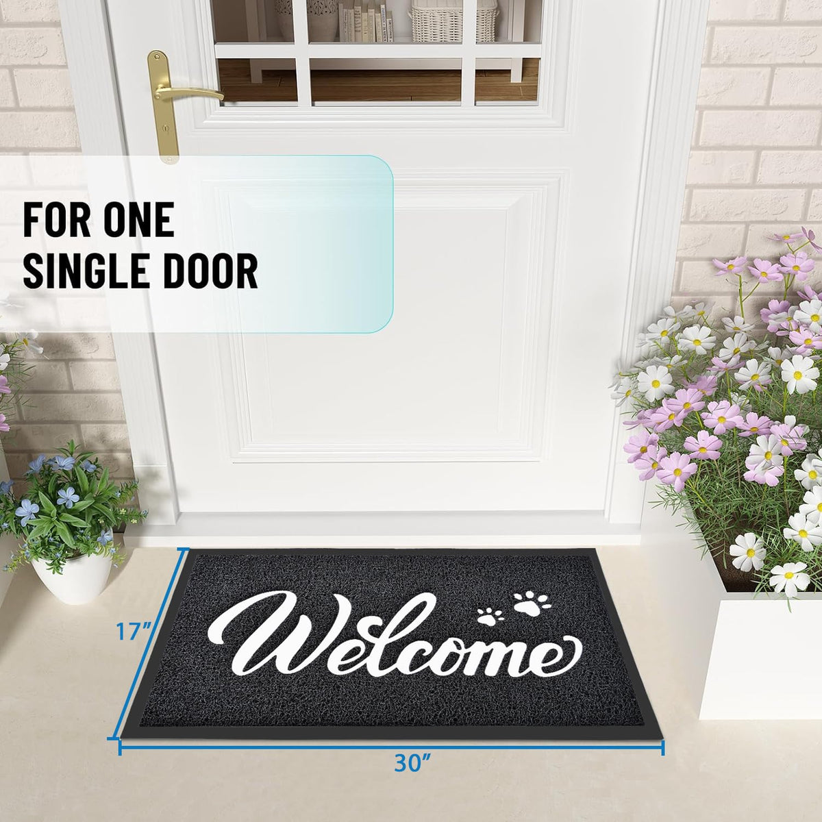 T.HENV Welcome Mat dense-bristle-cleaning close-up highlights thorough dirt removal.