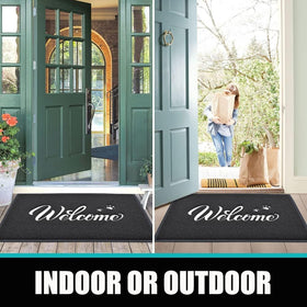T.HENV Welcome Mat indoor-outdoor-use shown in versatile entryway application.