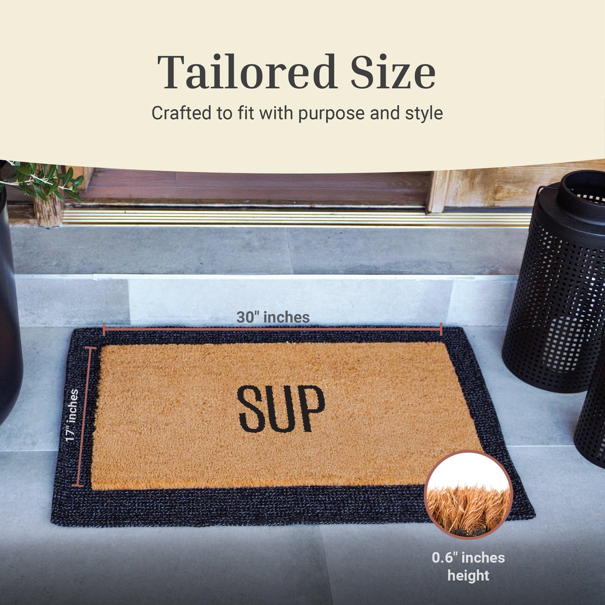The Theodore Magnus door mat anti-slip backing keeps it secure on porches and entryways.