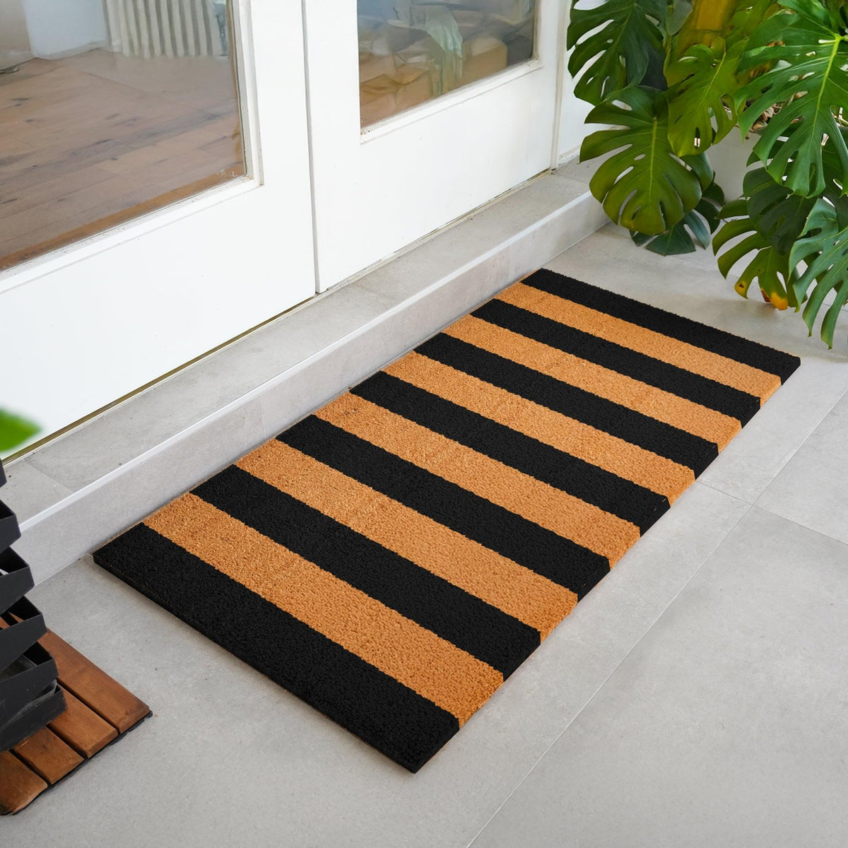 THEODORE MAGNUS door mat non-slip backing closeup, enhances safety at entry.