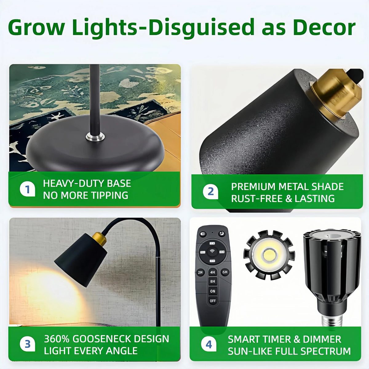 TheOneGrow floor lamp grow lights with 360 gooseneck for flexible lighting