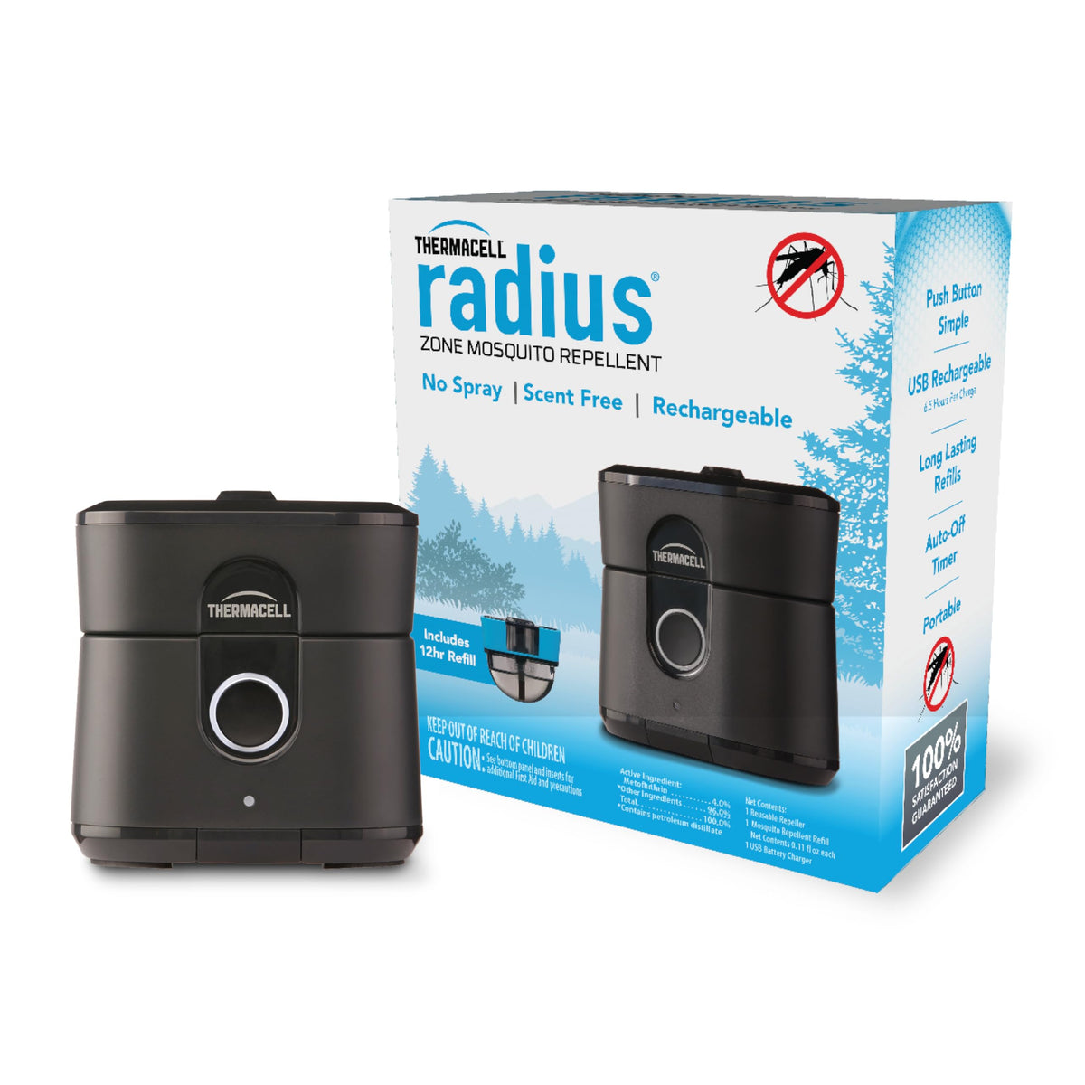 Thermacell Radius device on table providing outdoor protection from mosquitoes