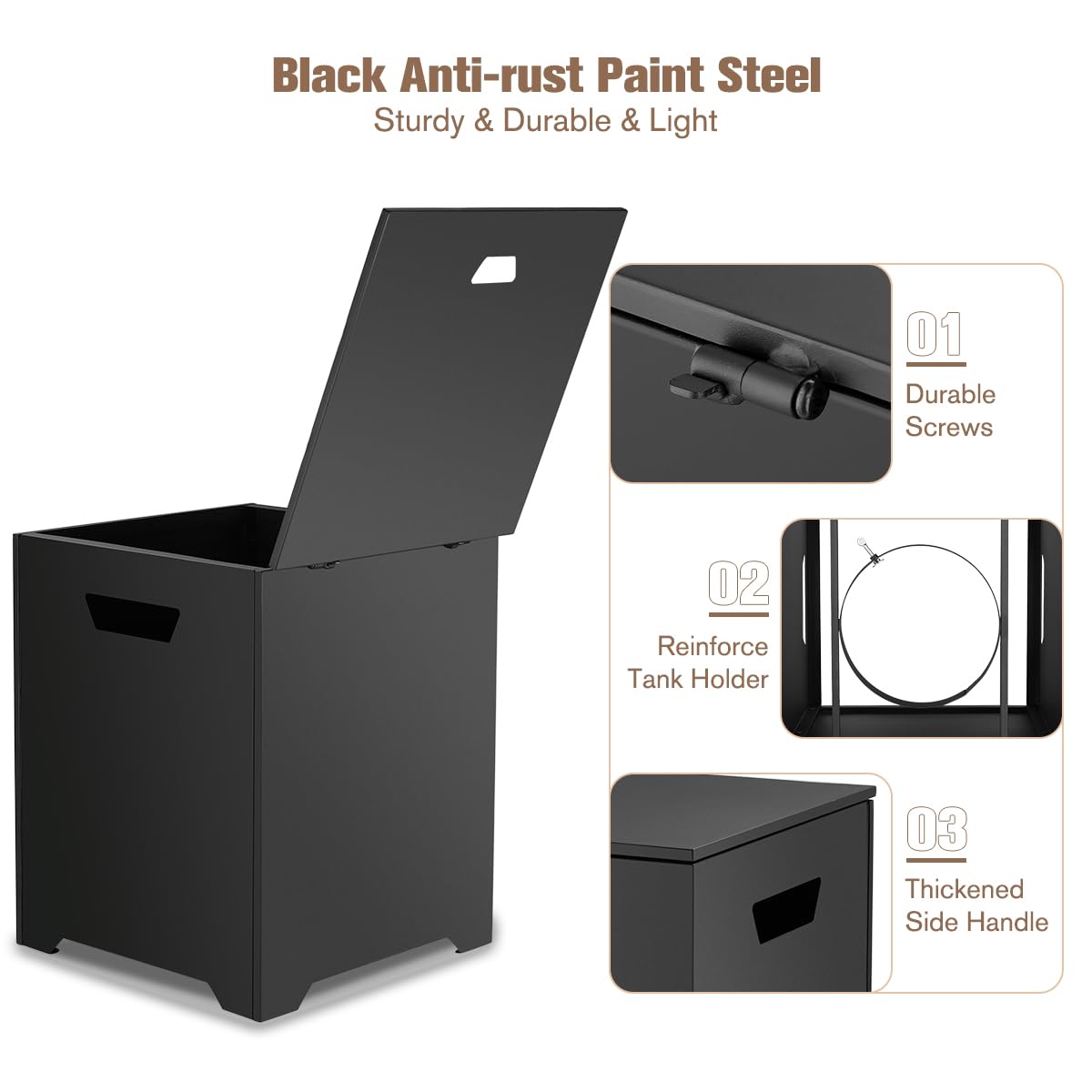 ThermoMate built-in H-frame secures a 20 lb tank