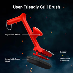 ThermoMaven brush with hanging loop shown for easy storage beside the grill.