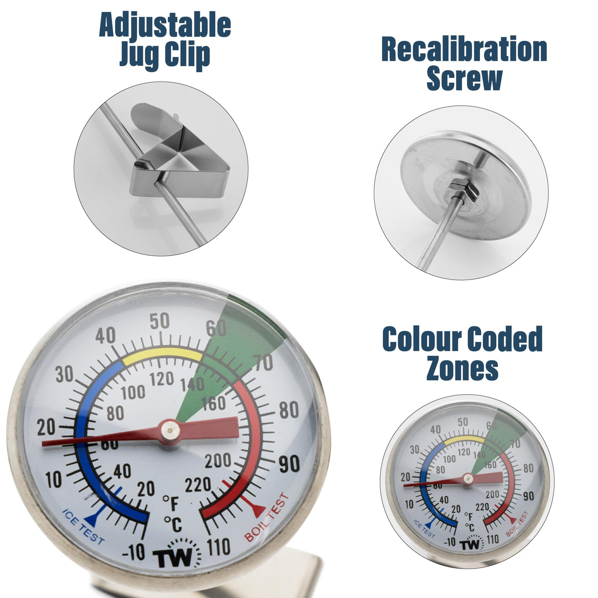 Thermometer World cheese-making thermometer for precise temperature control.