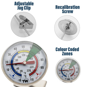 Thermometer World cheese-making thermometer for precise temperature control.
