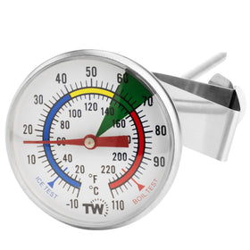 Thermometer World milk thermometer with 175mm stainless steel probe for steamed milk.
