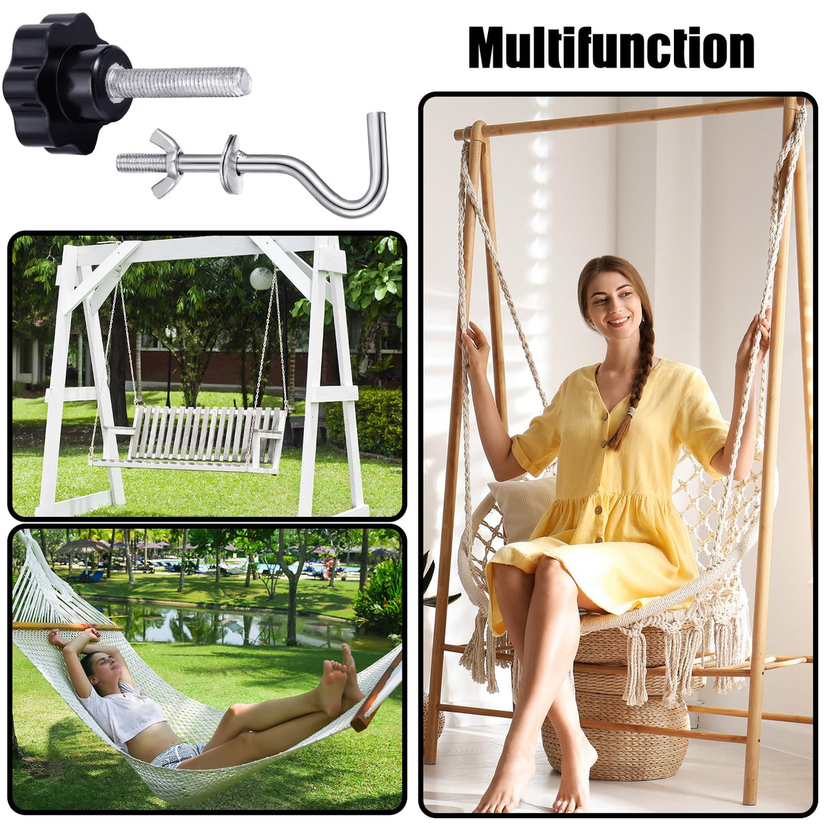 Therwen outdoor indoor hanging hardware adapts to trees, posts, walls for flexible setups.