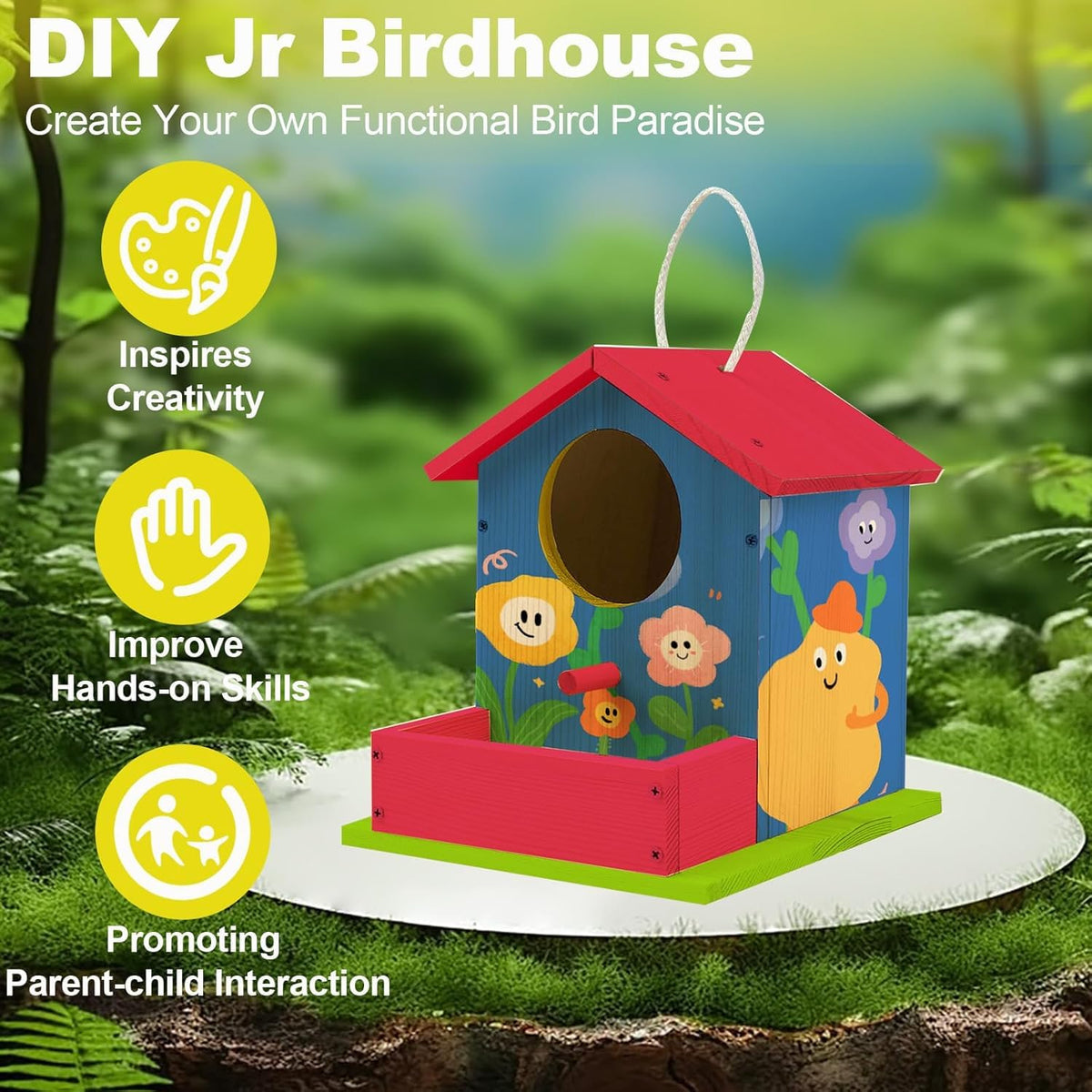 Thick&Thin bird house kit with front feeding trough for birds