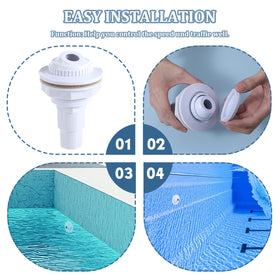 Thinp ABS wall-fitting captures durable, corrosion-resistant construction for outdoor pool setups.