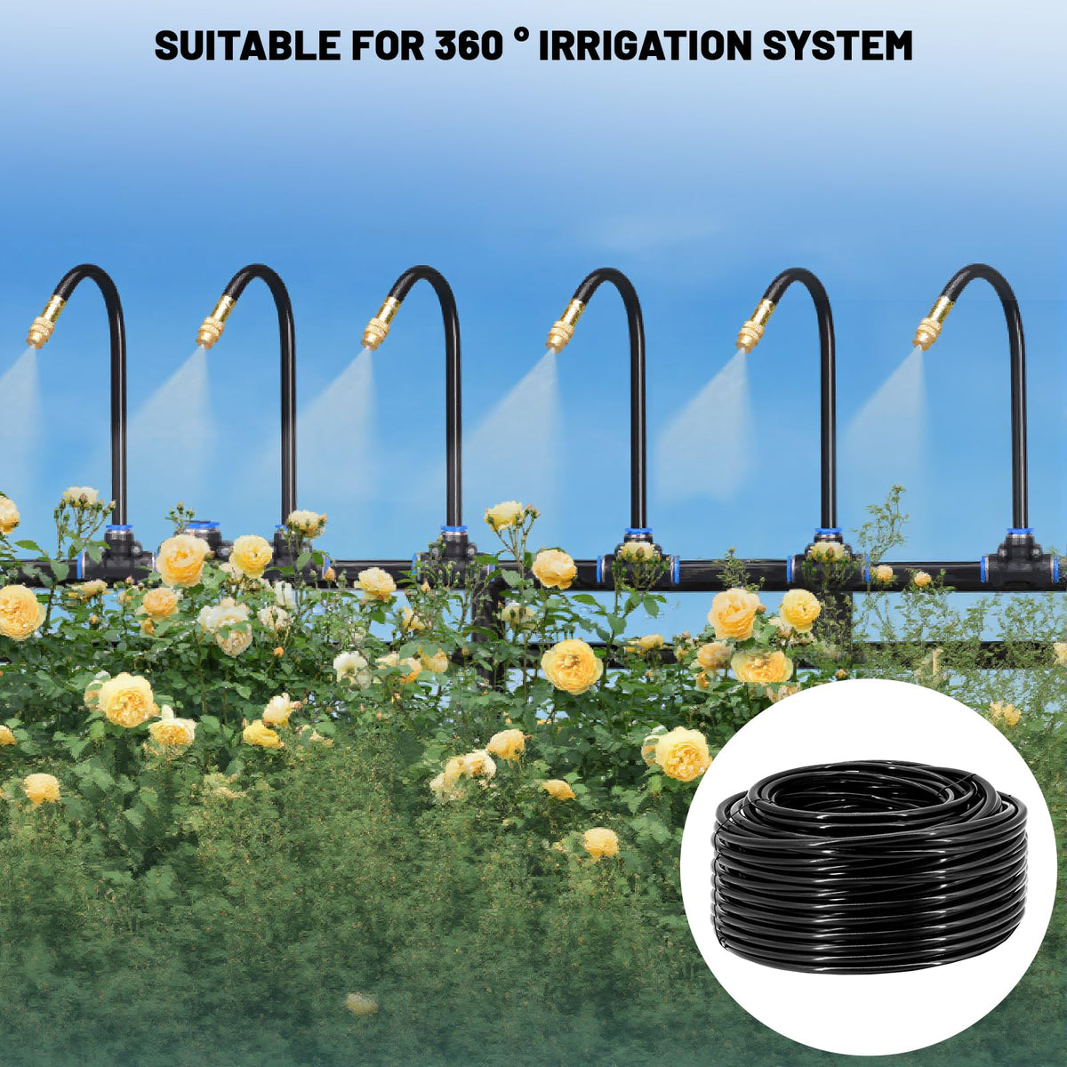 Thiswing greenhouse irrigation setup enables efficient watering for crops and ornamentals.