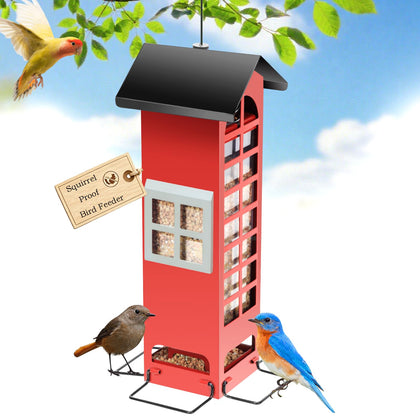 THKFUL bird feeder with squirrel-proof ports for cardinals and chickadees.