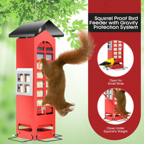 THKFUL cardinals and chickadees feeding on THKFUL feeder.
