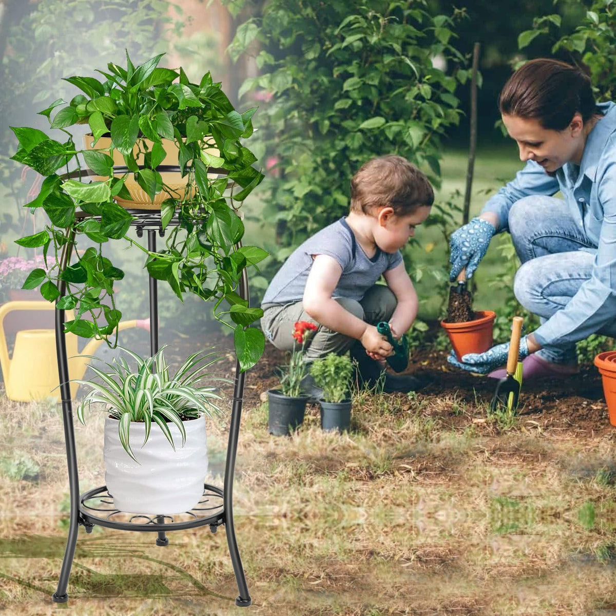 THKFUL iron plant stand with sturdy frame for tall arrangements