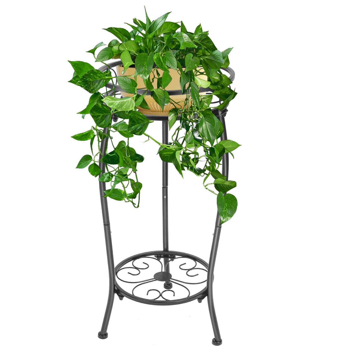 THKFUL 2-tier metal plant stand assembly showing sturdy support and quick setup