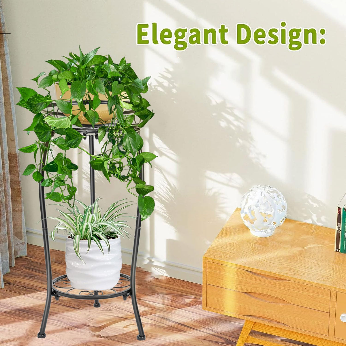 THKFUL indoor-outdoor plant stand in corner demonstrates space-saving display