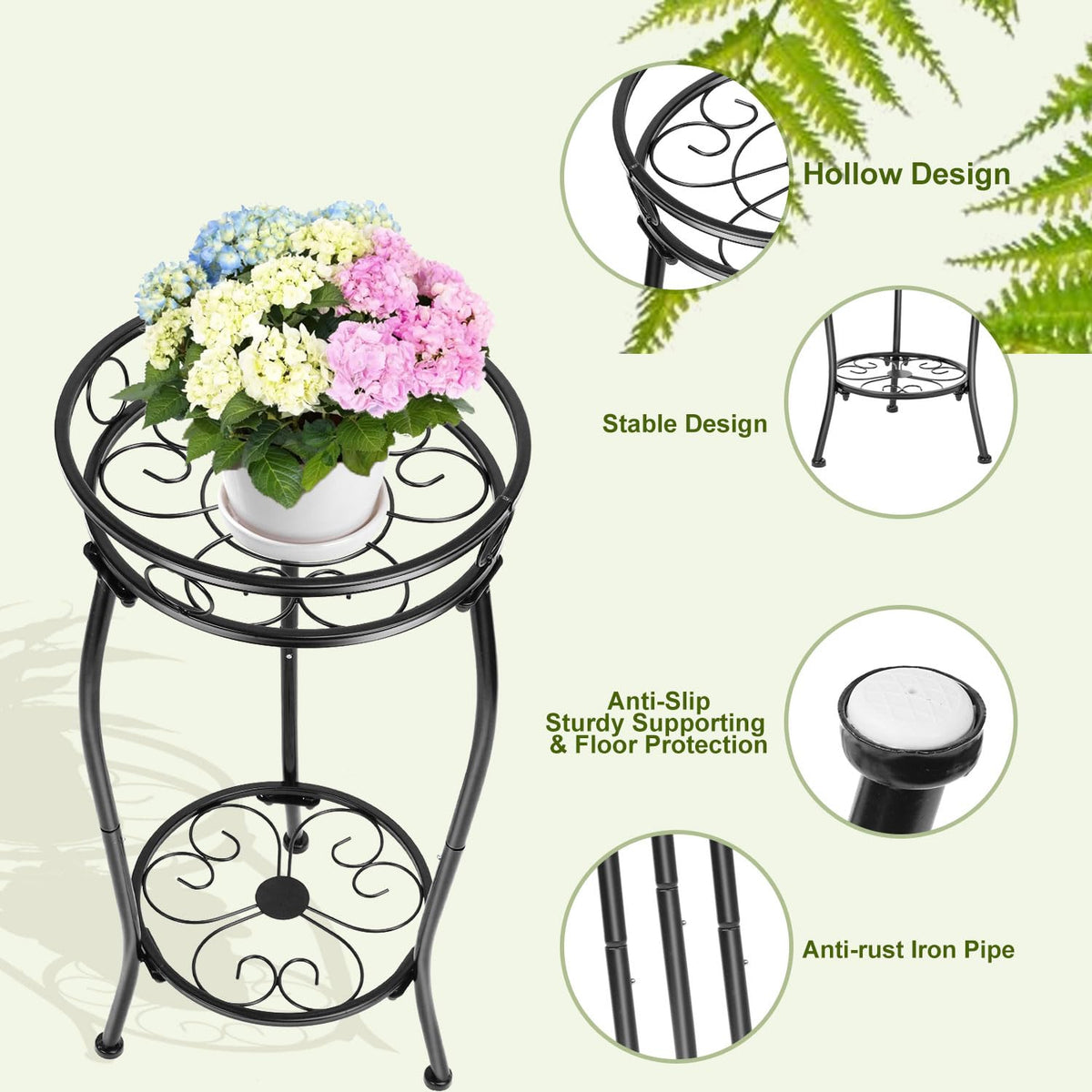 THKFUL rustproof plant stand on patio for versatile planter display