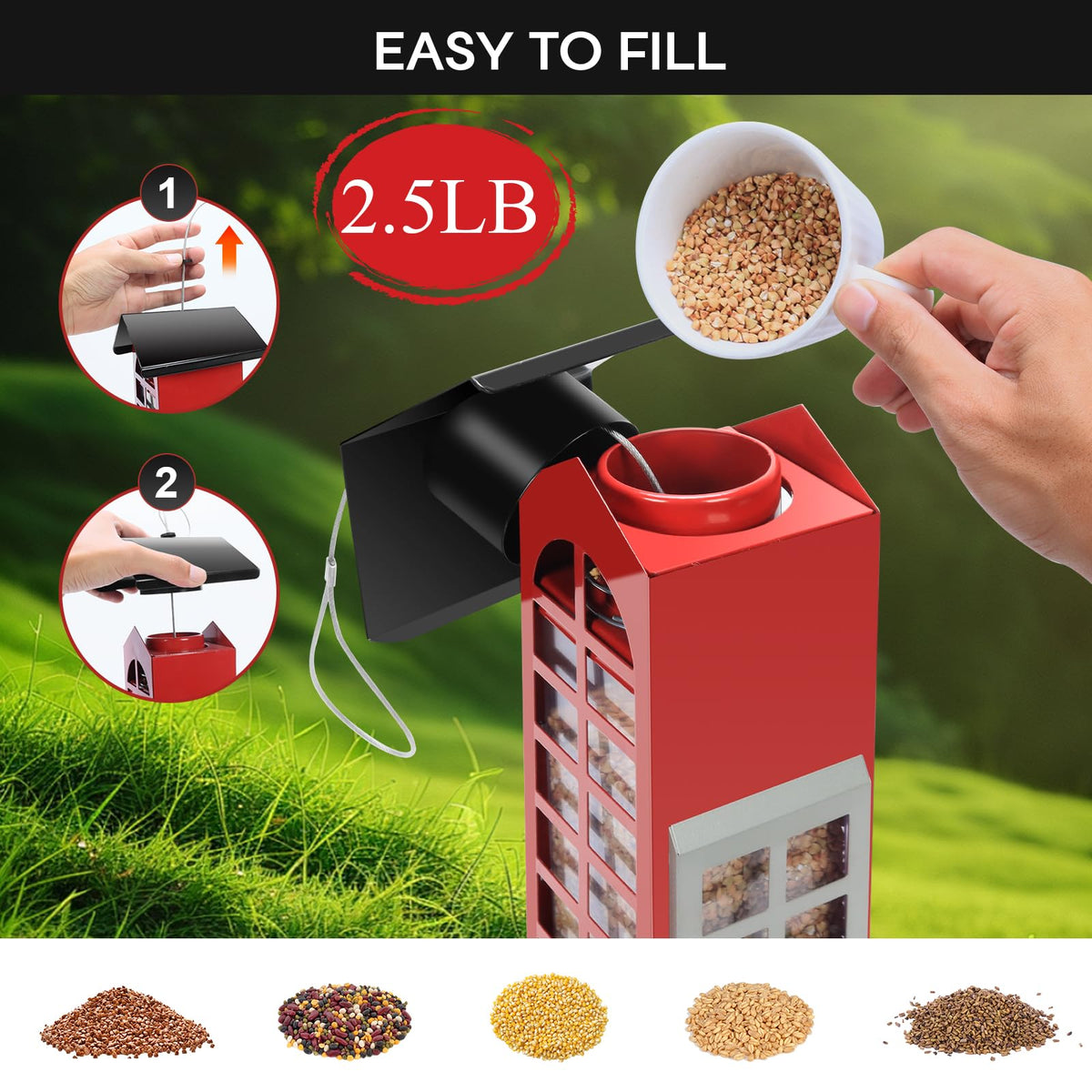 THKFUL 2.5 lb seed capacity reducing refills and extending watching time.