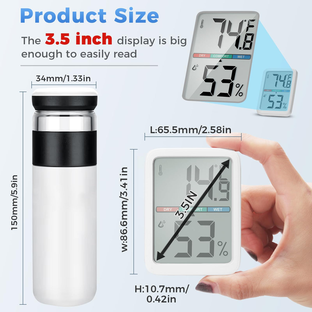 Thlevel 3-5inch LCD display provides clear readings from any angle.