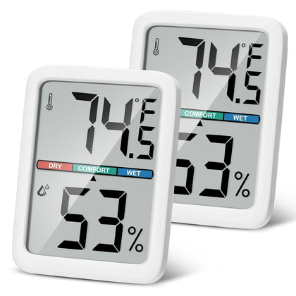 Thlevel digital thermometer-hygrometer with large LCD for quick indoor temperature and humidity reading.