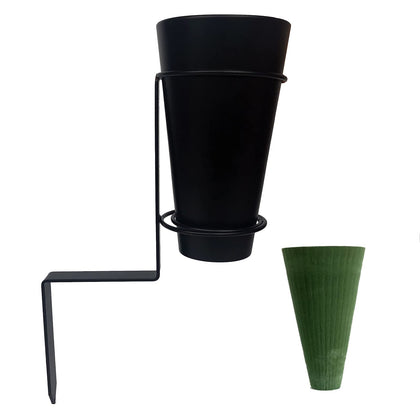ThmuBtOa metal cemetery vase with blue finish and stake for durable graveside decor.