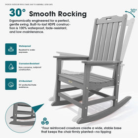 THOEOE outdoor rocking chair highlighting stability on uneven ground.