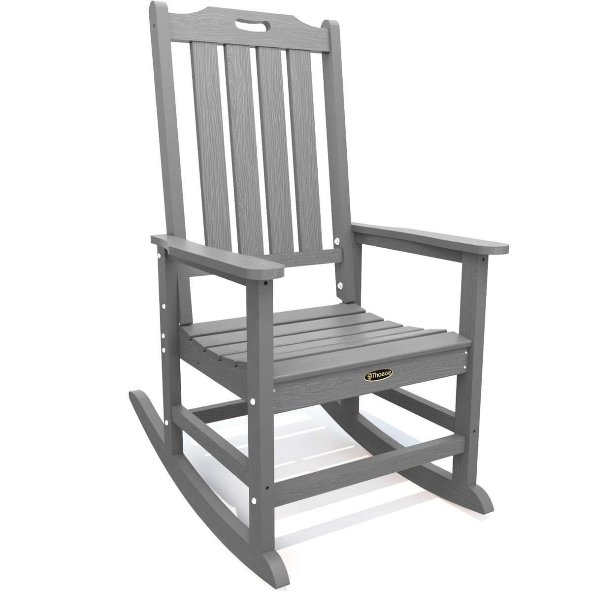 THOEOE oversized outdoor grey rocker with a wide seat for adults.